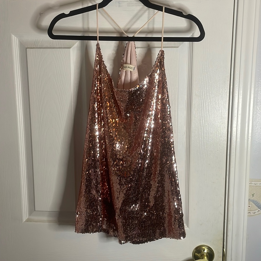 Rose Gold sequined party top size XXL